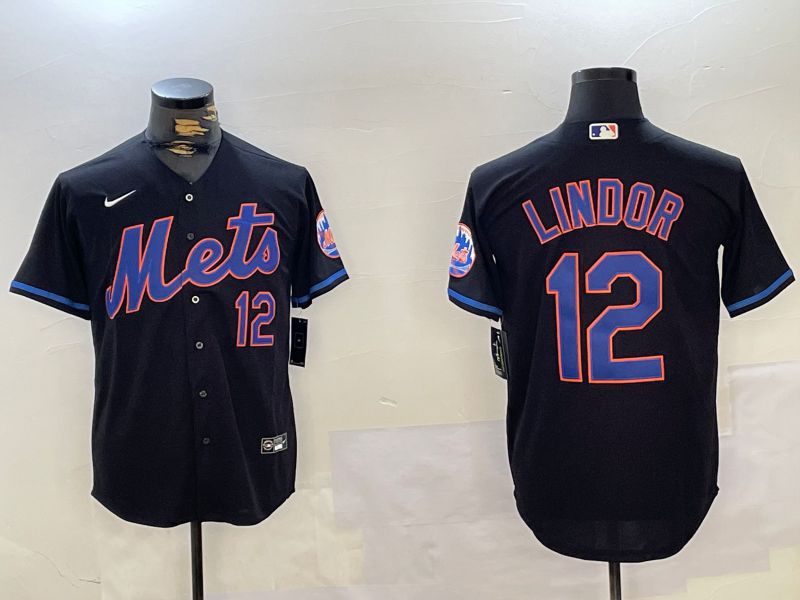 Men New York Mets #12 Lindor Black Game 2024 Nike MLB Jersey style 2